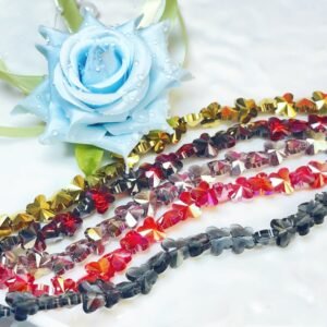 【Live開封】1袋/15個-蝶-濃い色 ガラスビーズ-（8-10mm）17色mix-キラキラ ビーズ